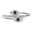 Sterling Silver Rhodium-plated Polished Blue & White CZ Eye Adjustable Ring