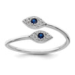 Sterling Silver Rhodium-plated Polished Blue & White CZ Eye Adjustable Ring