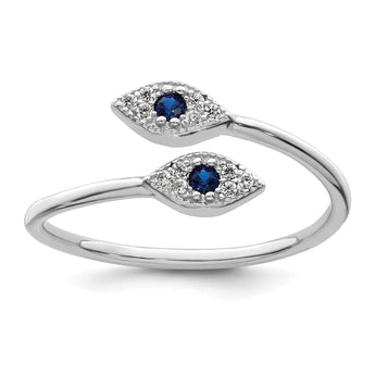 Sterling Silver Rhodium-plated Polished Blue & White CZ Eye Adjustable Ring