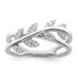 Sterling Silver Rhodium plated CZ Leaves Ring