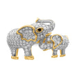 Sterling Silver Rhodium-plated Gold Tone Mom & Baby CZ Elephants Ring