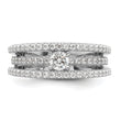 Sterling Silver Rhodium-plated CZ 3 Row Ring