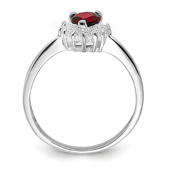 Sterling Silver Rhodium-plated Garnet & CZ Heart Ring