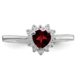 Sterling Silver Rhodium-plated Garnet & CZ Heart Ring