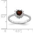 Sterling Silver Rhodium-plated Garnet & CZ Heart Ring