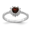Sterling Silver Rhodium-plated Garnet & CZ Heart Ring