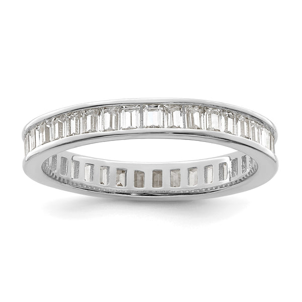 Sterling Silver Polished Rhodium-plated Channel Set CZ Band - Birthstone Company