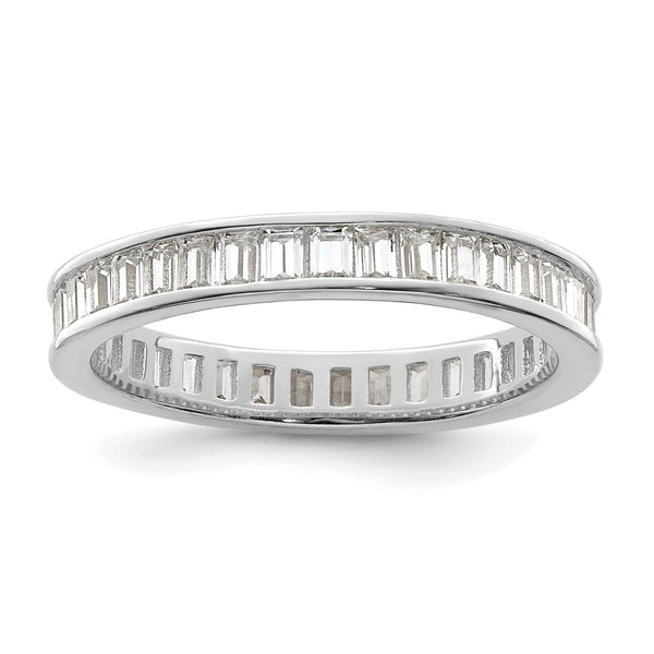 Sterling Silver Polished Rhodium-plated Channel Set CZ Band