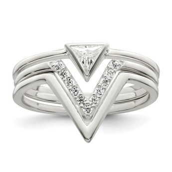 Sterling Silver Polished Triangle CZ 3 Ring Set
