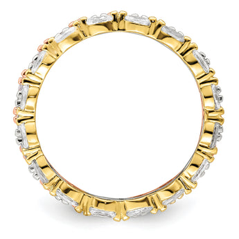 Sterling Silver Rose & Gold-tone Marquise CZ Eternity 3 Ring Set - Birthstone Company