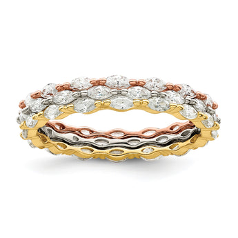 Sterling Silver Rose & Gold-tone Marquise CZ Eternity 3 Ring Set - Birthstone Company