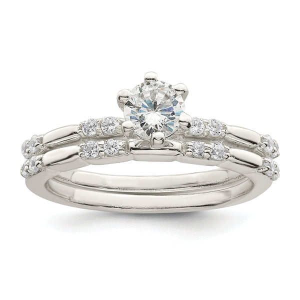 Sterling Silver Polished CZ Wedding Ring Set