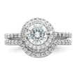 Sterling Silver Rhodium-plated CZ Halo Engagement Ring & Band Set