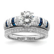 Sterling Silver Rhodium-plated Polished Blue & White CZ Engagement & Band R