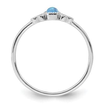 Sterling Silver Rhodium-plated Polished Lab Created Blue Opal Ring - Birthstone Company