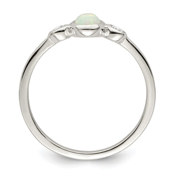 Sterling Silver Polished Cubic Zirconi and White Created Opal Ring - Birthstone Company