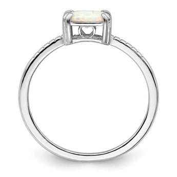 Sterling Silver Rhodium-plated Polished Square White Created Opal Ring - Birthstone Company