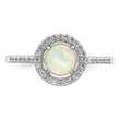 Sterling Silver Rhodium-plated Polished White Created Opal CZ Halo Ring - Birthstone Company