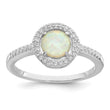 Sterling Silver Rhodium-plated Polished White Created Opal CZ Halo Ring - Birthstone Company