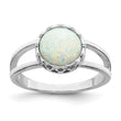 Sterling Silver Rhodium-plated Round White Created Opal Inlay Ring
