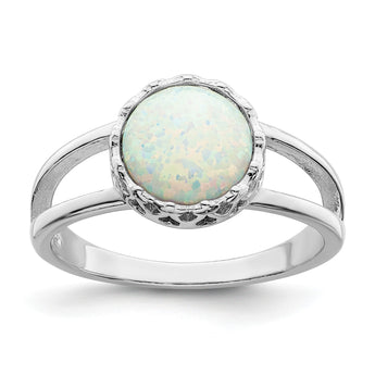 Sterling Silver Rhodium-plated Round White Created Opal Inlay Ring - Birthstone Company