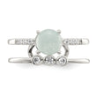 Sterling Silver Polished CZ and Light Blue Quartzite Double Ring