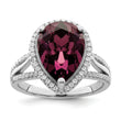 Sterling Silver Rhodium-plated CZ & Dk Purple Crystal Ring