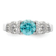 Sterling Silver Rhodium plated Blue Crystal & CZ Ring