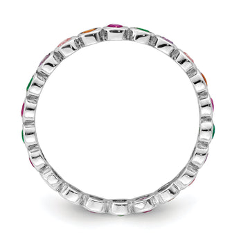 Sterling Silver Rhodium-plated Polished Multi-Color CZ Band Ring
