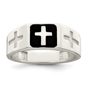 Sterling Silver Rhodium-plated Enameled Cross Ring - Birthstone Company