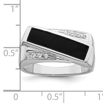 Sterling Silver Rhodium-plated CZ & Onyx Ring - Birthstone Company
