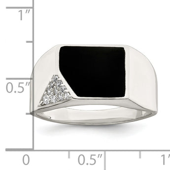 Sterling Silver Black Enameled and CZ Mens Ring - Birthstone Company