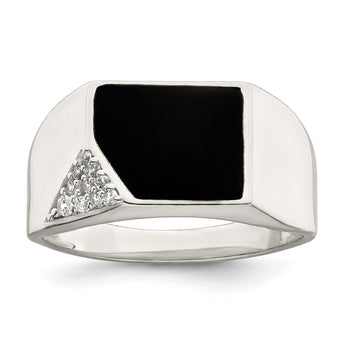 Sterling Silver Black Enameled and CZ Mens Ring - Birthstone Company