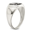 Sterling Silver Black Enameled Mens Skull and Crossbones Ring