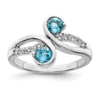 Sterling Silver Rhod-plated .8t.w. LSBT/White Topaz Swirl Ring - Birthstone Company