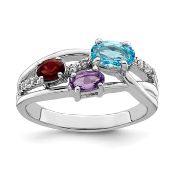 Sterling Silver RH-plated 1.15t.w. BT/AM/GA/WT Oval Ring - Birthstone Company
