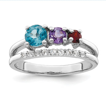 Sterling Silver RH-plated 1.12t.w. LSBT/AM/GA/WT Ring - Birthstone Company