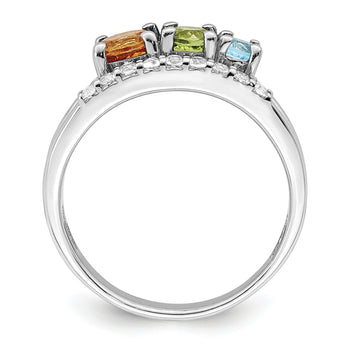 Sterling Silver RH-plated .95t.w. CI/PE/BT/WT Circle ByPass Ring - Birthstone Company