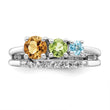 Sterling Silver RH-plated .95t.w. CI/PE/BT/WT Circle ByPass Ring - Birthstone Company