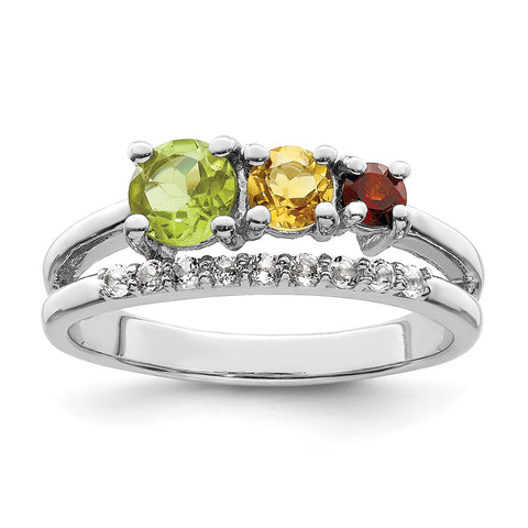 Sterling Silver RH-plated 1.02t.w. PE/CI/GA/WT Bypass Ring - Birthstone Company