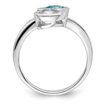 Sterling Silver Rhodium-plated Polished Blue & White Topaz ByPass Ring - Birthstone Company