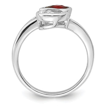 Sterling Silver Rhodium-plated Polished Garnet & White Topaz ByPass Ring - Birthstone Company