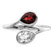 Sterling Silver Rhodium-plated Polished Garnet & White Topaz ByPass Ring - Birthstone Company