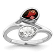Sterling Silver Rhodium-plated Polished Garnet & White Topaz ByPass Ring - Birthstone Company