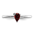 Sterling Silver Rhodium-plated Polished Pear Garnet & White Topaz Ring