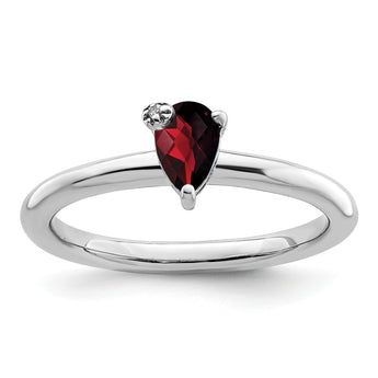 Sterling Silver Rhodium-plated Polished Pear Garnet & White Topaz Ring - Birthstone Company