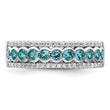 Sterling Silver Rhodium plated Aqua & White CZ Band