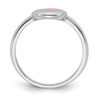 Sterling Silver Rhodium-plated Polished Pink Enamel Heart Children's Ring