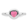 Sterling Silver Rhodium-plated Polished Pink Enamel Heart Children's Ring
