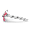 Sterling Silver RH-plated Pink Enameled & CZ Flower Children's Ring